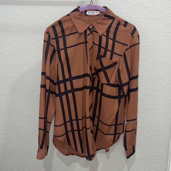 Women's Long Sleeve V-Neck Stripes Casual Blouses Pocket Button Down Shirt - Picture 3 of 5